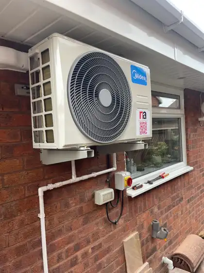 Close-up of an inverter air conditioning condenser